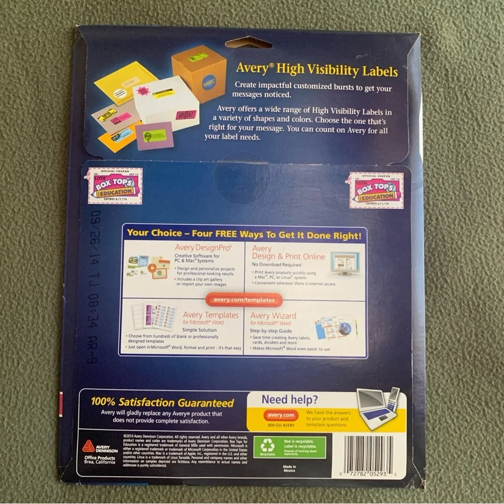 NIP Avery white high visibility labels. 600 labels, 25 sheets. 1 2/3” diameter.